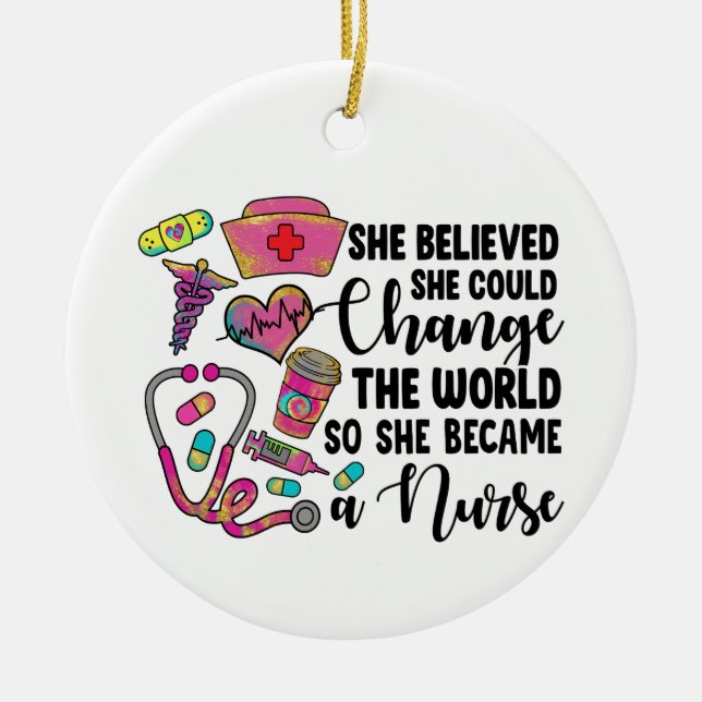 Nurse Change the World Large Ceramic Ornament (Front)