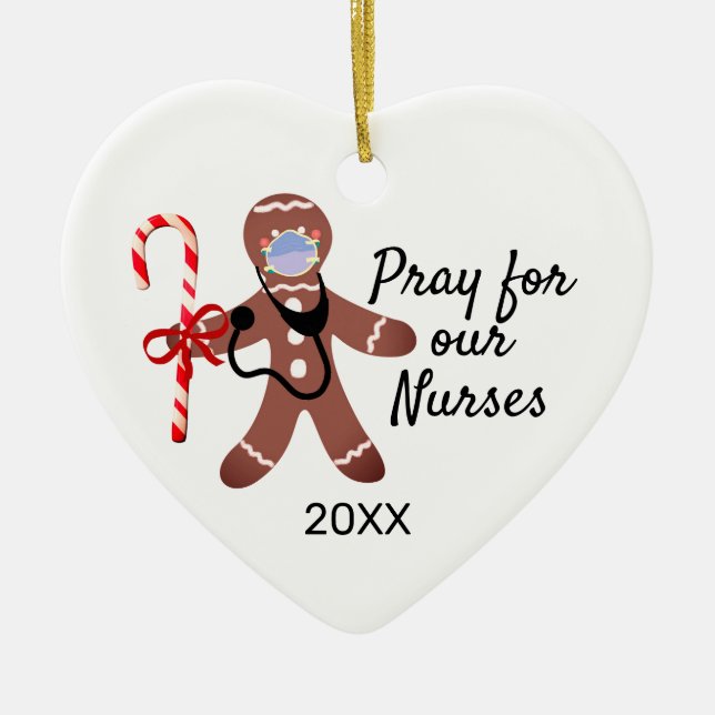 Nurse Christmas Covid Face Mask Gingerbread Man  Ceramic Ornament (Front)