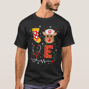 Nurse Christmas Cute Reindeer Stethoscope Xmas Lig T-Shirt