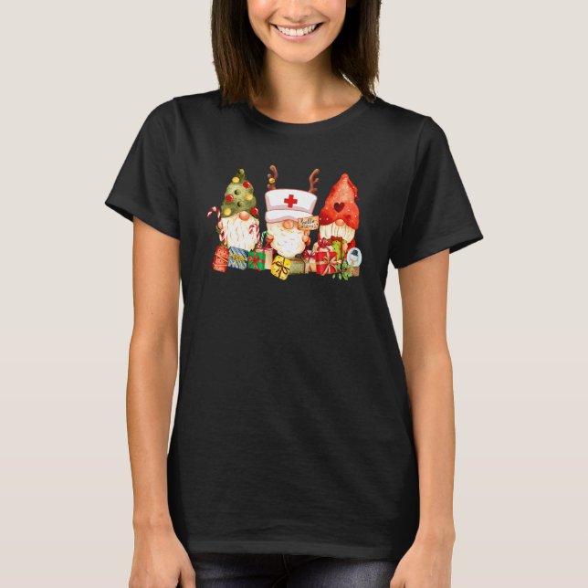 Nurse Christmas Gnomes Cute Nurses Xmas Pajamas PJ T-Shirt (Front)