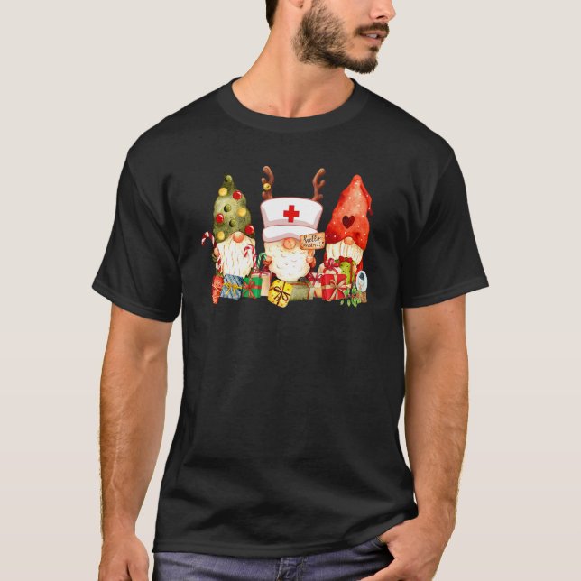 Nurse Christmas Gnomes Cute Nurses Xmas Pajamas PJ T-Shirt (Front)