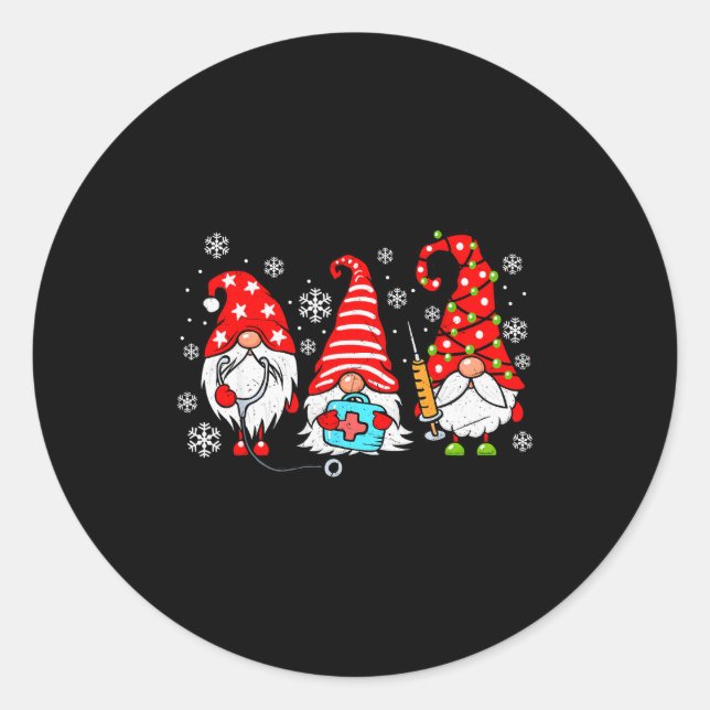 Nurse Christmas Gnomes Xmas Scrub Top Er Rn Nursin Classic Round Sticker (Front)