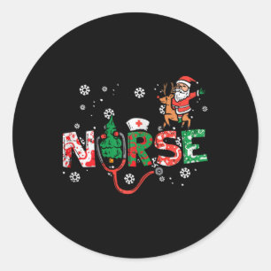 Nurse Christmas Santa Cute Xmas Winter Scrub Top W Classic Round Sticker