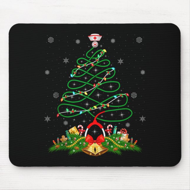 Nurse Christmas Scrub Tops Nursing Stethoscope Xma Mouse Pad (Front)
