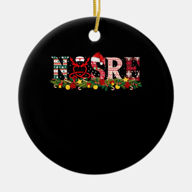 Nurse Christmas Stethoscope Nurses Xmas Pyjamas Ceramic Ornament (Front)