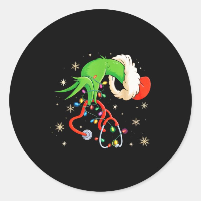 Nurse Christmas Stethoscope Nurses Xmas Santa Wome Classic Round Sticker (Front)