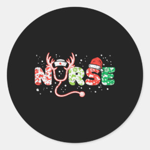 Nurse Christmas Stethoscope Nurses Xmas Scrub Top Classic Round Sticker