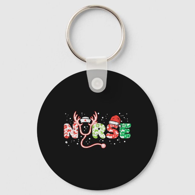 Nurse christmas stethoscope nurses xmas scrub top  key ring (Front)