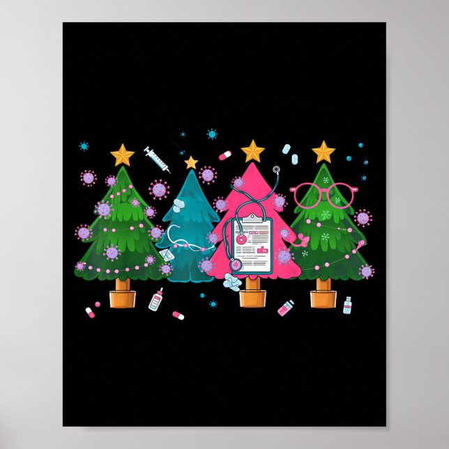 Nurse Christmas Stethoscope Nurses Xmas Scrub Top  Poster (Front)