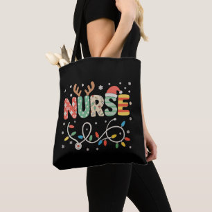 Nurse Christmas Stethoscope Santa Hat Reindeer Tote Bag