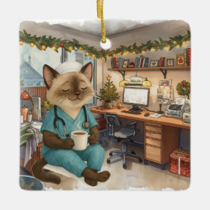 Nurse Christmas time at working place Ceramic Ornament