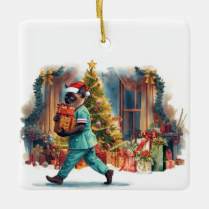 Nurse Christmas time at working place Ceramic Ornament