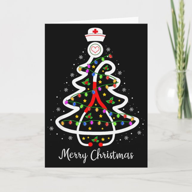 Nurse Christmas Tree Shirt Stethoscope Nursing Nic Card (Front)