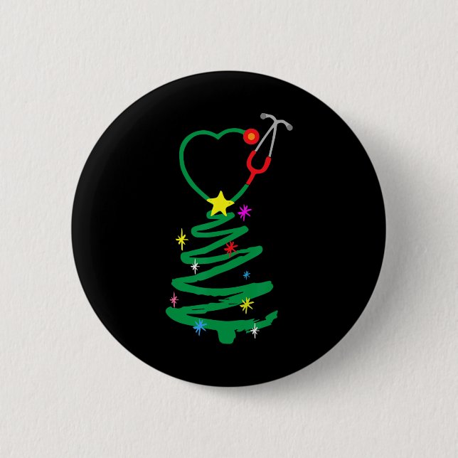 Nurse Christmas Tree Stethoscope Nurses Xmas Scrub 6 Cm Round Badge (Front)