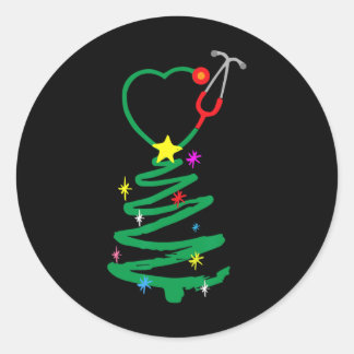 Nurse Christmas Tree Stethoscope Nurses Xmas Scrub Classic Round Sticker
