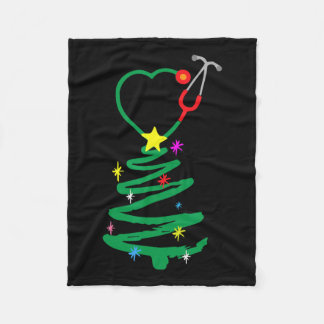 Nurse Christmas Tree Stethoscope Nurses Xmas Scrub Fleece Blanket