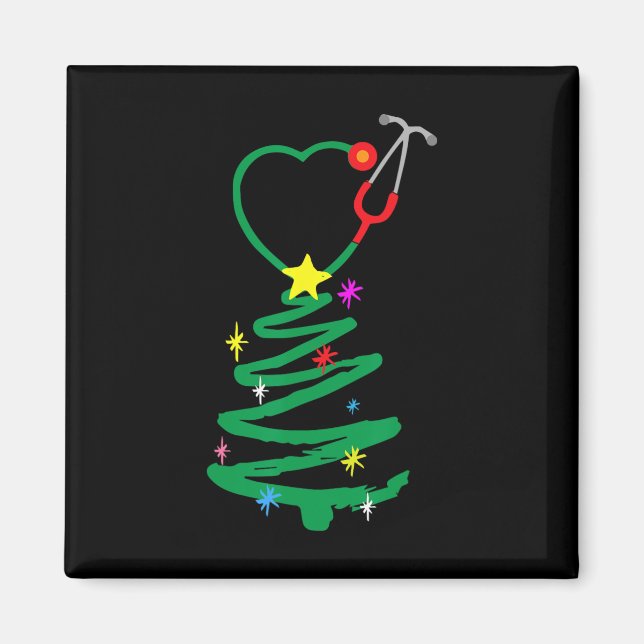 Nurse Christmas Tree Stethoscope Nurses Xmas Scrub Magnet (Front)