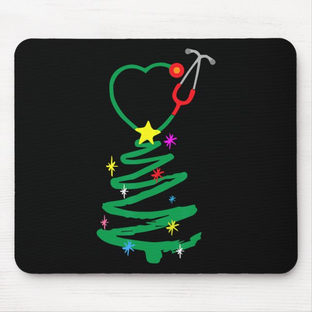 Nurse Christmas Tree Stethoscope Nurses Xmas Scrub Mouse Pad (Front)