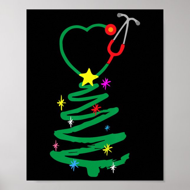 Nurse Christmas Tree Stethoscope Nurses Xmas Scrub Poster (Front)