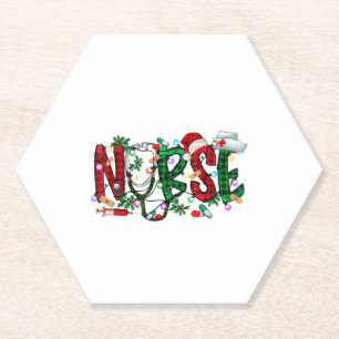 Nurse Christmas Tree Stethoscope RN LPN Scrub Nurs Paper Coaster