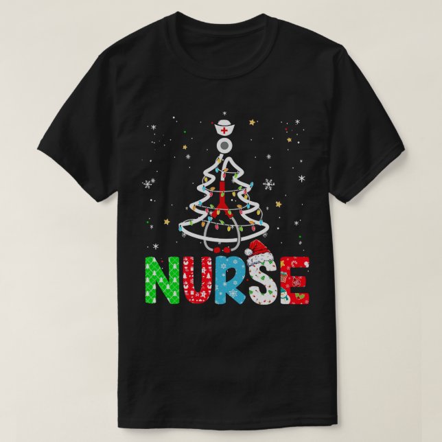 Nurse Christmas Tree Xmas Stethoscope RN LPN Nursi T-Shirt (Design Front)
