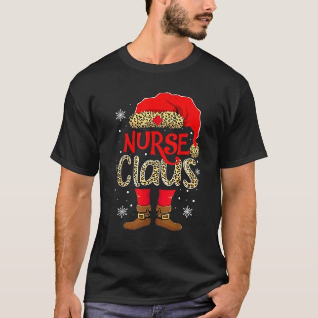 Nurse Claus Christmas Nursing Leopard Santa Xmas R T-Shirt (Front)