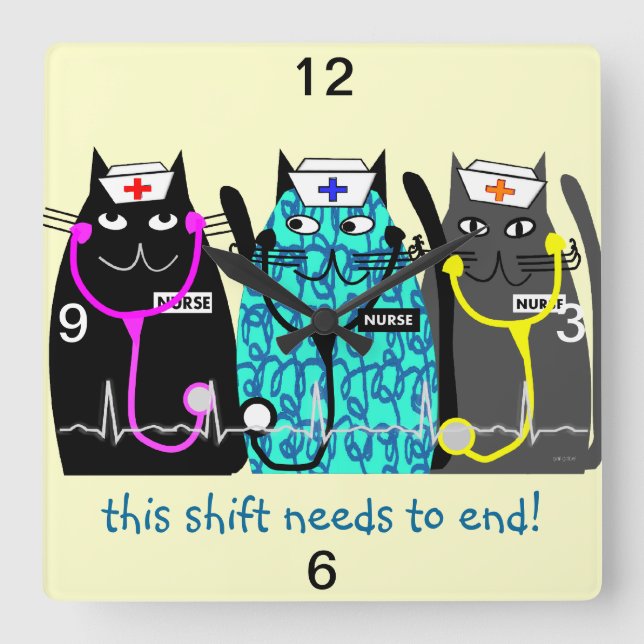 Nurse Clock "Whimsical Cats" (Front)