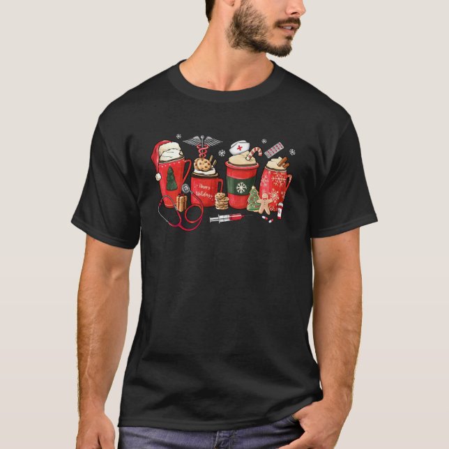 Nurse Coffee Latte RN Stethoscope Christmas Xmas P T-Shirt (Front)