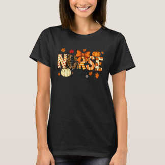 Nurse Coquette Bow Pumpkin Autumn Fall Leaves Than T-Shirt