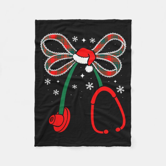 Nurse Coquette Bow Stethoscope Nursing Xmas Pjs Ch Fleece Blanket (Front)