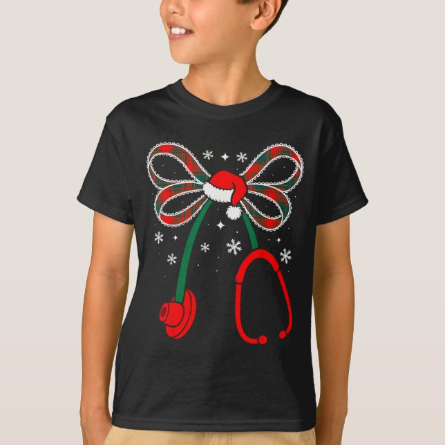 Nurse Coquette Bow Stethoscope Nursing Xmas Pjs Ch T-Shirt (Front)