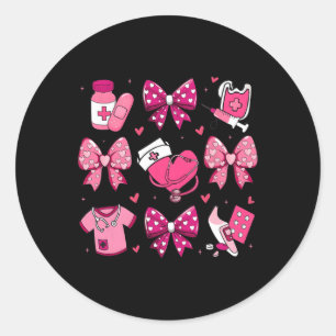 Nurse Coquette Stethoscope Bow Pink Cute Women Gir Classic Round Sticker