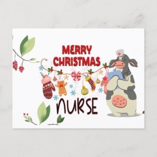 Nurse Cow with ornament Merry Christmas Nurse  Postcard