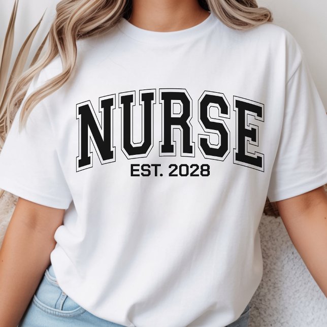 Nurse | Custom Varsity Nursing Student or Graduate T-Shirt (personalized varsity nurse appreciation | nurse medical healthcare worker graduation shirt for her)