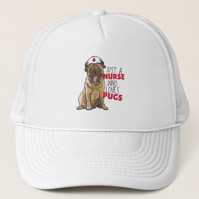 Nurse Cute Pug Puppy Trucker Hat (Front)