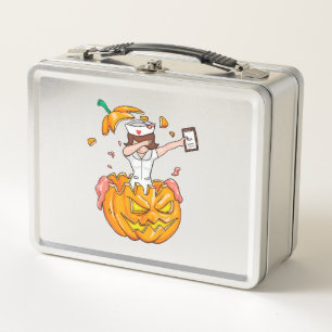 Nurse Dabbing Halloween T-Shirt Pumpkin Dab Gift Metal Lunch Box