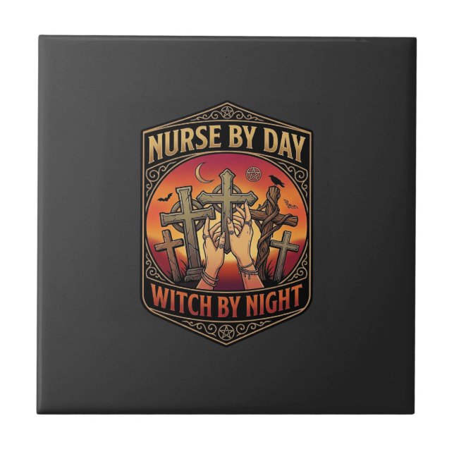 Nurse Day Witch Night Cross Hands Halloween_1 Ceramic Tile (Front)