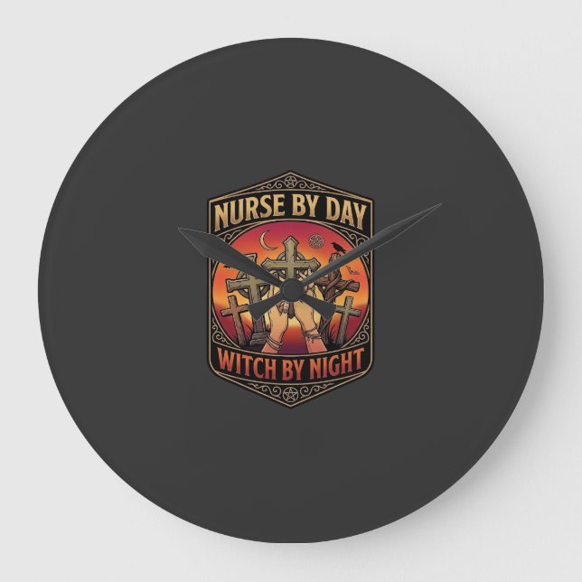 Nurse Day Witch Night Cross Hands Halloween_1 Large Clock (Front)