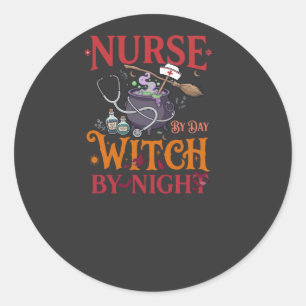 Nurse Day Witch Night Halloween Cauldron Stethosco Classic Round Sticker
