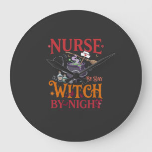 Nurse Day Witch Night Halloween Cauldron Stethosco Large Clock