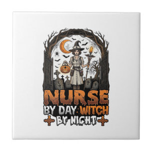 Nurse Day Witch Night Halloween Cemetery Pumpkin_1 Ceramic Tile