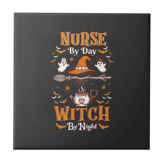 Nurse Day Witch Night Halloween Hat Ghosts Ceramic Tile (Front)