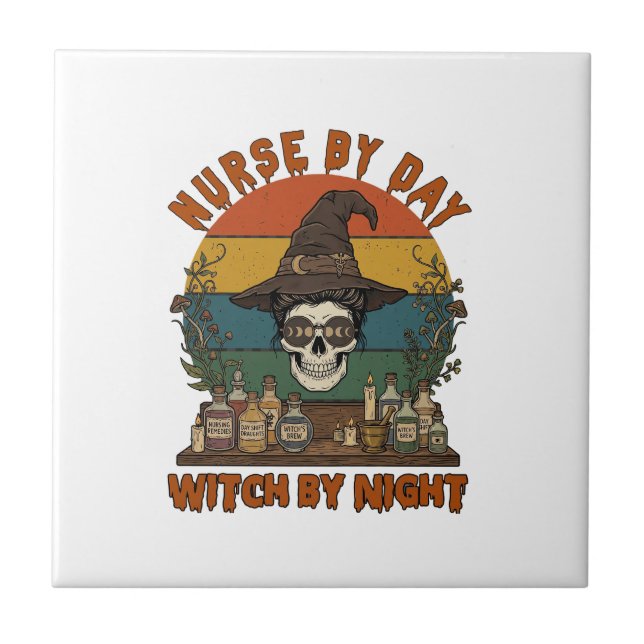 Nurse Day Witch Night Halloween Skull Potions_1 Ceramic Tile (Front)