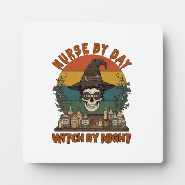 Nurse Day Witch Night Halloween Skull Potions_1 Plaque (Front)
