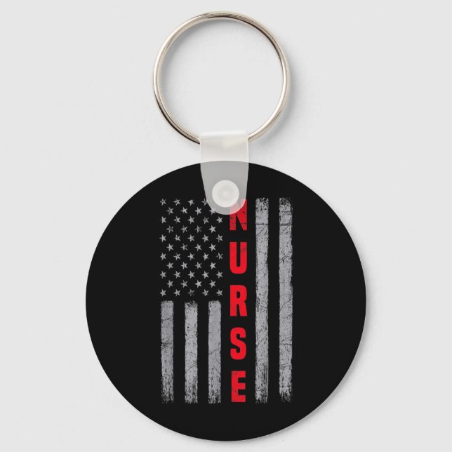 Nurse Distressed American Flag Design Nursing Key Ring (Front)