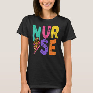 Nurse Distressed Leopard Lightning Bolt Design T-Shirt