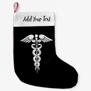 Nurse Doctor Medical Caduceus Black White Small Christmas Stocking