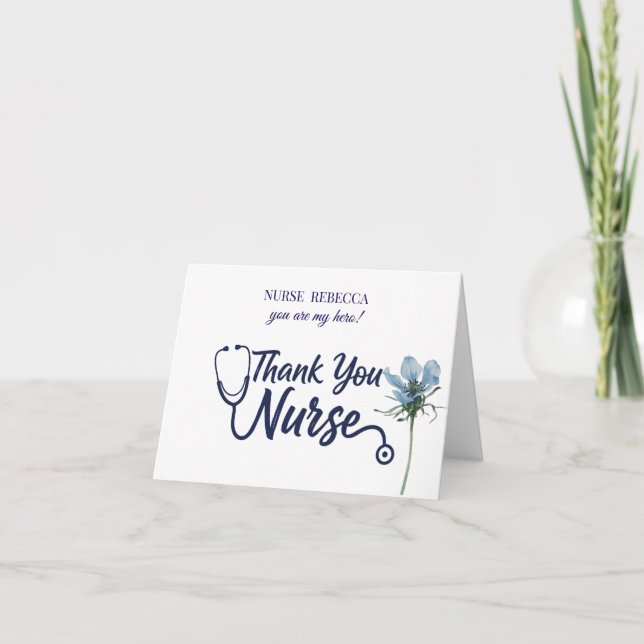 Nurse Doctor Medical flowre Stethoscope Nursing   Thank You Card (Front)