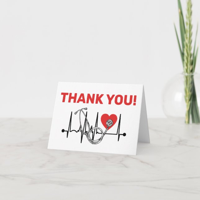 Nurse Doctor Medical Heart Stethoscope Nursing Thank You Card (Front)