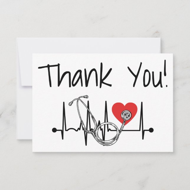 Nurse Doctor Medical Heart Stethoscope Nursing Thank You Card (Front)